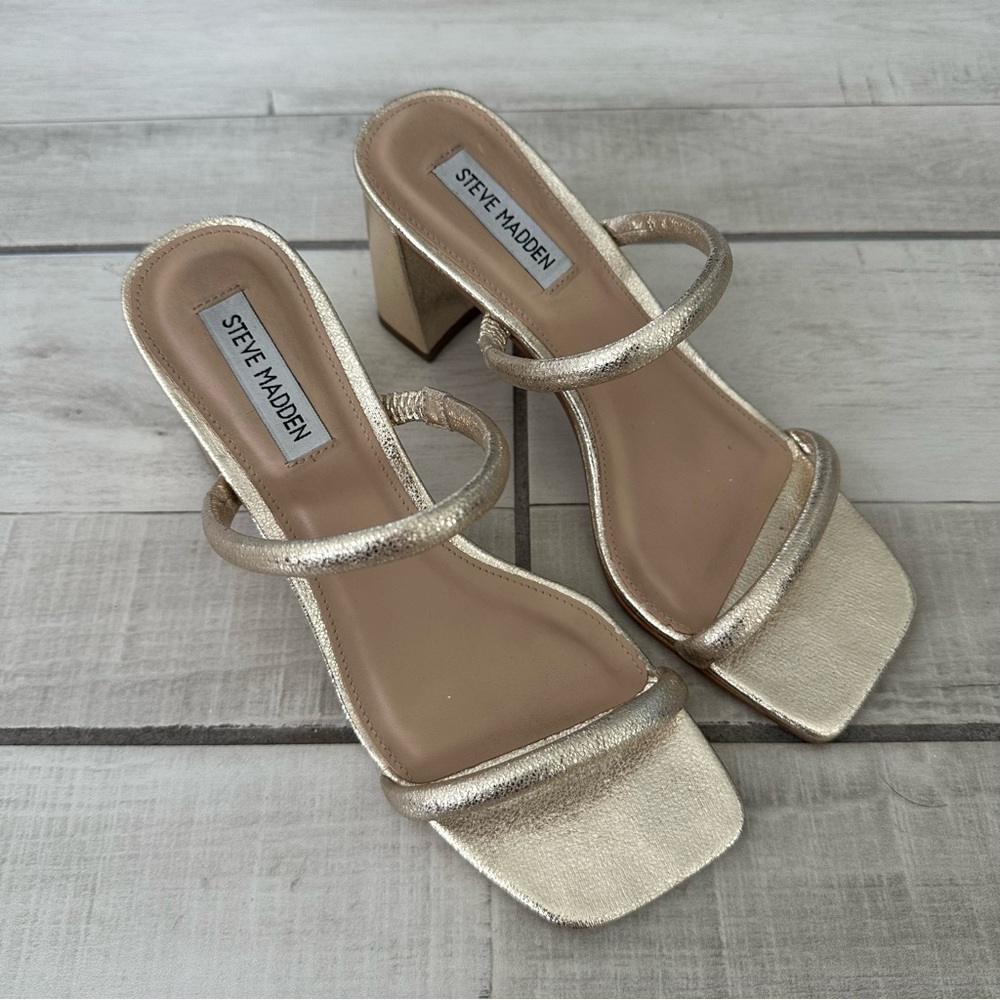Steve Madden Metallic Gold Strappy Block Heel Sandals
